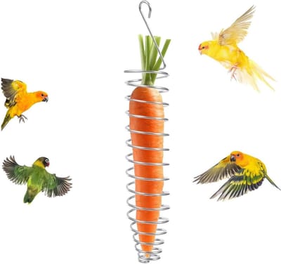 Cosensi - Vogelvoermand voor Papegaaien en Vogels, RVS Fruit en Groentehouder, Foerageerspeelgoed voor diverse vogelsoorten zoals parkieten en ara's - Interessante voedertafel voor gevleugelde vrienden, 75+ karakters.