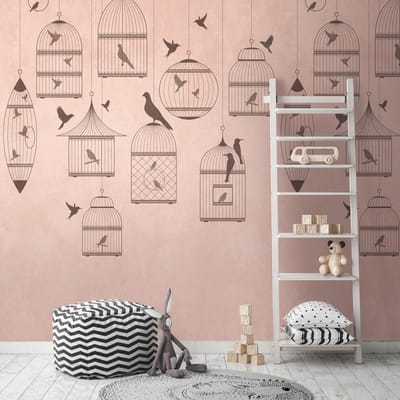 Fotobehang Profhome 382961-GU vliesbehang hardvinyl warmdruk in reliëf glad met Toile de Jouy patroon mat roze grijs 1,59 m x 2,8 m