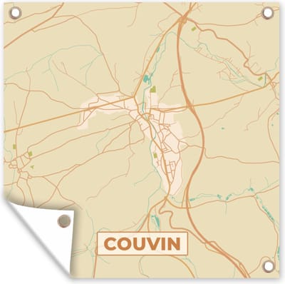 Tuin poster België - Couvin - Kaart - Plattegrond - Stadskaart - 200x200 cm - Tuindoek