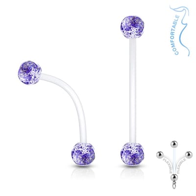 Piercing flexibel glitter balletje 1.6x25 - blauw - LMPiercings