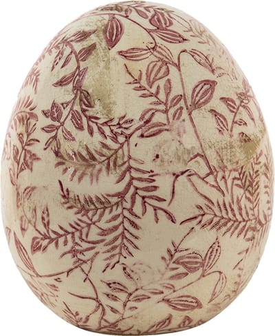 Clayre & Eef Beeld Ei Ø 14x16 cm Roze Beige Keramiek Bladeren
