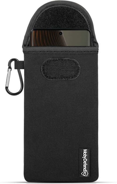MobyDefend Hoesje - Geschikt voor Motorola Edge 50 Ultra - Neopreen Pouch Met Karabijnhaak - Insteek - Riemlus - Zwart