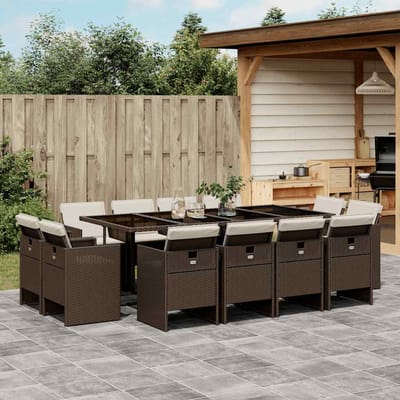 vidaXL - 13-delige - Tuinset - met - kussens - poly - rattan - bruin
