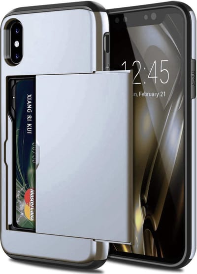 Pasjeshouder Hoesje Geschikt voor Apple iPhone X / XS – Shockproof Hardcase Backcover met Verborgen Kaartvak – Zilver