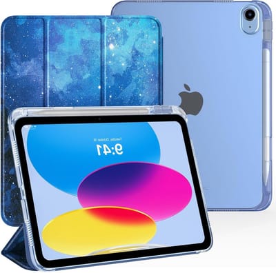 Hoes voor iPad 11e generatie 11 inch en 10e generatie 10,9 inch met penhouder, slanke standaard en auto wakker/slaap functie, blauwe sterrendesign