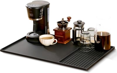 GELLDG Afdruipmat – Koffiemat – Hittebestendige siliconenmat – 40,5 x 61 cm & 19 x 40 cm – Hittebestendig & Antislip – Dubbel inzetbaar (Afwas & Koffiemachines) – 2-in-1 Siliconenmat – Zwart