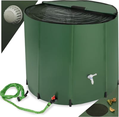tectake® - Regenwatertank voor tuin en camping - Opvouwbare ton - Regenton met deksel en kraan, watertank, regenwateropvangbak, waterton - 750L - groen