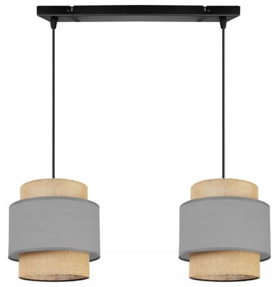 Dubbele Boho Jutelamp - Hanglamp met Stoffen Kap - Zwart/Beige/Grijs