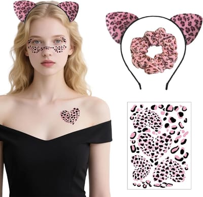 Leopard Print Oorbellen met Gezichtsstickers en Haarbanden, Schattige en Modebewuste Accessoires voor Feestjes en Kostuums
