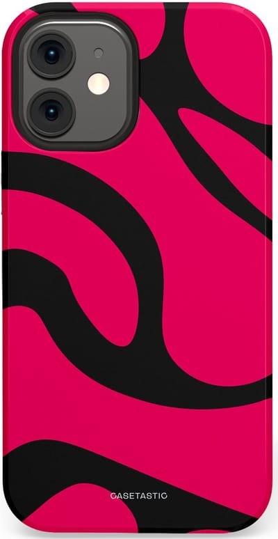 Casetastic hoesje geschikt voor Apple iPhone 12 Mini - Dubbellaagse bescherming - Zwart Roze Mamba Golven - Fashion Case - Roze Zwart