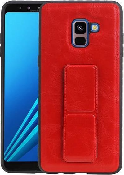 Grip Stand Hardcase Backcover voor Samsung Galaxy A8 Plus Rood