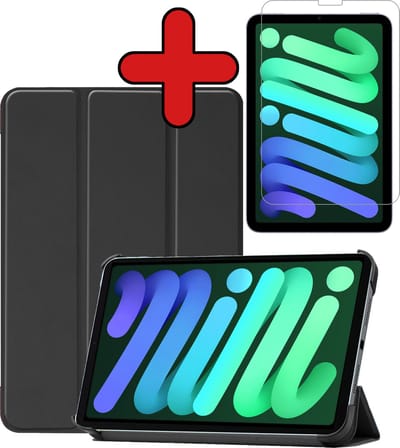 Hoesje Geschikt voor Apple iPad Mini 6 (2021) - 8.3 inch - 6e Generatie - Met Screenprotector - Trifold Bookcase - Hard Cover - Hardcover Book Case - Tablet Hoes - Zwart