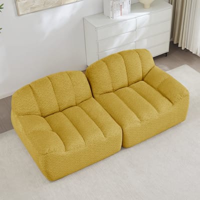 Modulaire Bank 2-Zits Teddy Stof Geel - Lounge Sofa Met Diepe Zit - Frameloos Schelpvormig Design - Moderne Woonkamerbank