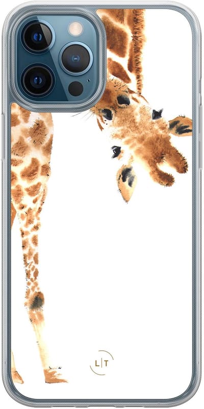 Hoesje geschikt voor iPhone 12 - Giraffe - 2in1 backcover - Giraffe - Bruin - Leuke Telefoonhoesjes