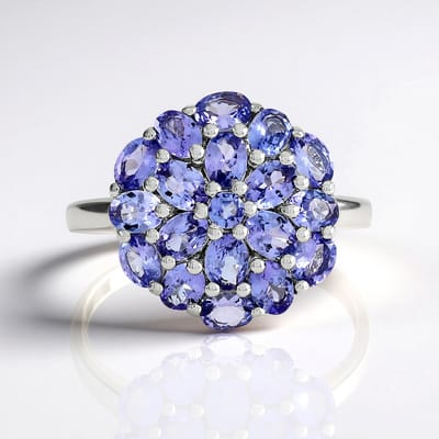 Cavill - Zilveren ring dames met 18 Tanzanieten (ovaal & rond) - 925 Sterling Zilver met platina laag - 2,553 ct - Elegante paarse tanzaniet sieraden