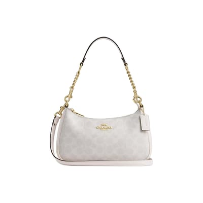 Coach Teri 25 Merk Micro Logo Afneembare Schouderband Kunstleer Crossbody Tas Medium Dames tassen Chalk-White CV933-IMXU5 Gift Set (Box+Pocket Mirror) white