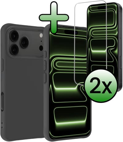 Hoesje Met 2x Screenprotector - Geschikt voor iPhone 17 Pro / 18 Pro - Sterk & Shockproof - Back Cover - Siliconen Case - Telefoon Hoes - Zwart