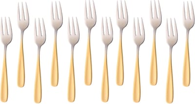 Taartvorken 12 stuks, dessertvorken taartvorken van roestvrij staal fruitvorken kleine vorken voor bruiloft cake thee 13,6 cm / 5,35 inch lengte (kleurverloop goud)