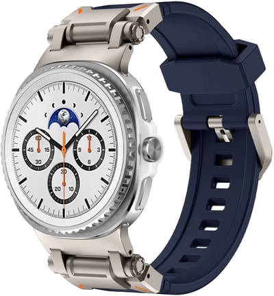 Strap-it 'Explorer' sportbandje TPU geschikt voor Samsung Galaxy Watch 9 (40/44mm) / Watch 8 (40/44mm) / 8 Classic (46mm) – Blauw met Titanium connectors