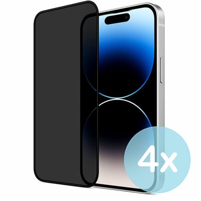 Privacy Screenprotector Geschikt voor iPhone 14 Pro – Anti-Gluren – Krasbestendig Gehard Glas 9H – Volledige Dekking – 4-Pack – FuturiQ