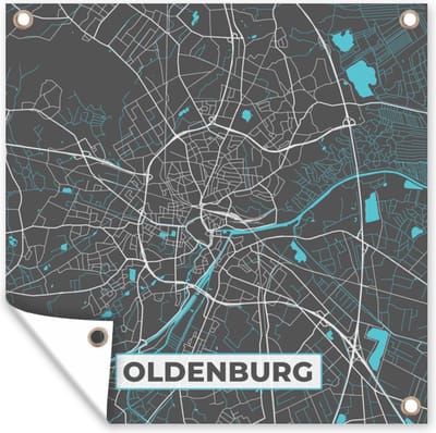 Tuin poster Stadskaart – Plattegrond – Duitsland – Blauw – Oldenburg – Kaart - 200x200 cm - Tuindoek
