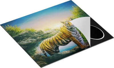 Chefcare Inductie Beschermer Luipaard in een Vijver bij Zonsondergang - 60x50 cm - Afdekplaat Inductie - Kookplaat Beschermer - Inductie Mat