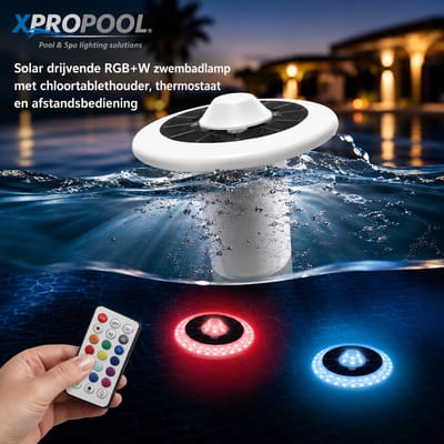 XPRO POOL | Solar drijvende RGB+W zwembadlamp met chloortablethouder en afstandsbediening - thermostaat