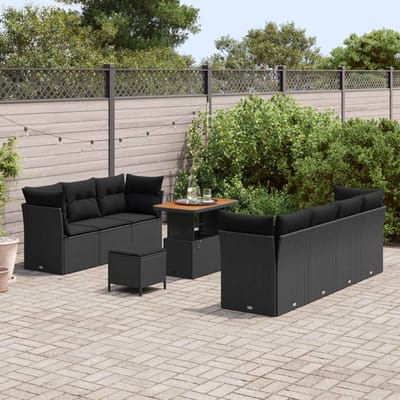 vidaXL - Tuinbank - Set - 10 - pcs - Zwart - Poly - rattan - en - gepoedercoat - staal