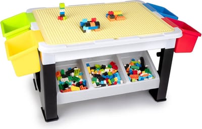 Eddy Toys 300-Delige Set Speelgoed - Speeltafel: 48 x 35 x 31 Cm - 291 Bouwblokken - Opbergruimte - Plastic