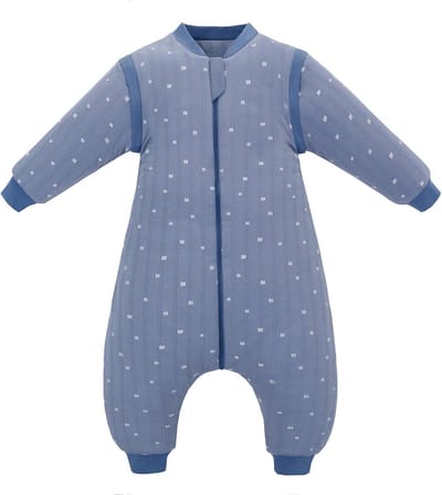 Slaapzak voor baby's met voeten - 2,5 TOG, biologisch katoen, grijsblauw, 80 cm, extra zachte pyjama