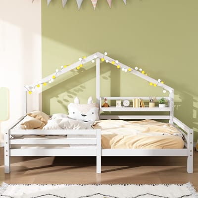 Familiebed - Kinderbed met planken Open haard vorm - 90x200 cm - wit - zonder matras