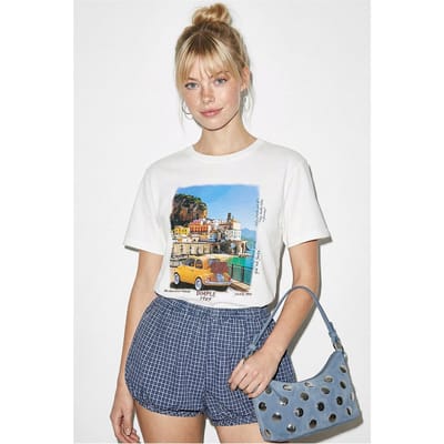 Geprinte Ronde Hals T-Shirt