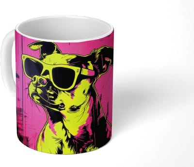 Mok - Koffiemok - Hond - Zonnebril - Roze - Art - Mokken - 350 ML - Beker - Koffiemokken - Theemok