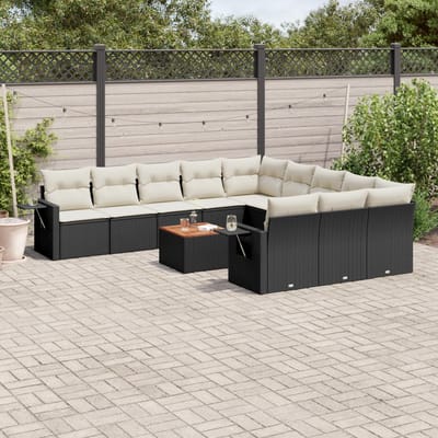 vidaXL - 12-delige - Loungeset - met - kussens - poly - rattan - zwart