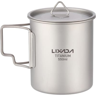 Lixada 450 ml/550 ml lichtgewicht titanium waterbeker met deksel koffiekop mok theekop met opvouwbare handgrepen 550ml