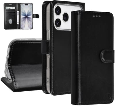 TUNIQ Book type case - iPhone 17 Pro - Zwart - 3 kaarthouders - Magnetische sluiting