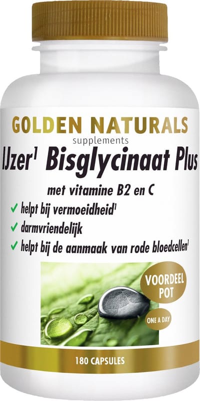 Golden Naturals IJzer Bisglycinaat Plus (180 veganistische capsules)