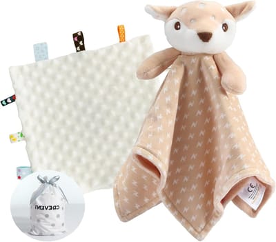 Zachte Pluche Dieren Gezicht Veiligheidsdekens voor Jongens en Meisjes, Perfecte Cadeaus voor Verjaardag en Babyshower (Hert + Label)