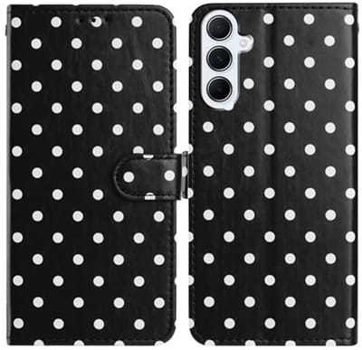 Hoesje Geschikt voor Samsung Galaxy A37 | Polka Dot Wallet Book Case | Portemonnee Hoesje | 3 Pasjes | Magneetsluiting | Stand Functie | Zwart