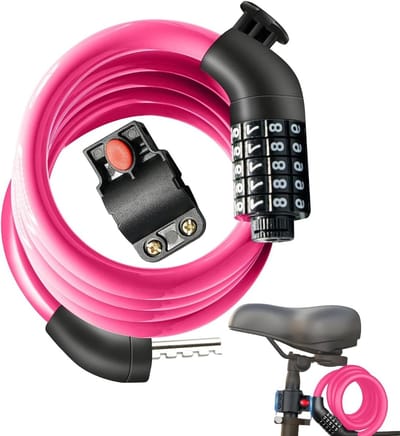 Fietsslot Kabel - Scooter Slot - Diefstal Voorkomen - 5-Cijferige Code - 15.2 cm - Roze