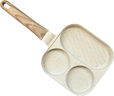 Eierpan met 3 vakken - Ontbijtpan Multifunctioneel - Ontbijt Bereiden - Gelijkmatige Verwarmingstechnologie - 36.5 x 18.5 cm - Crèmekleurig