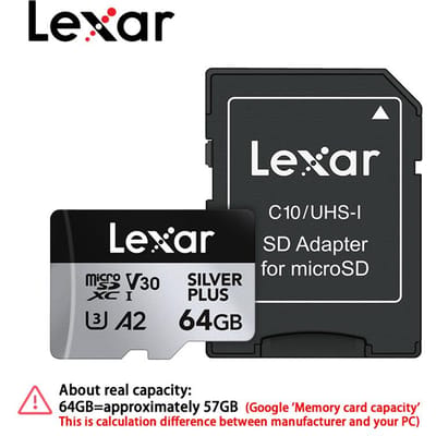 Lexar Silver Plus Drone-Specifieke Micro SD Kaart SDXC A2 4K V30 U3 TF-kaart 64GB 128GB 256GB 512GB Lezen 205MB/s TF Geheugenkaarten voor DJI UAV 64GB