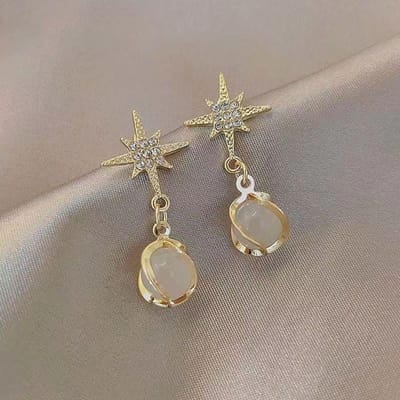Achtpuntige Ster Zirconium Kristal Opaal Druppeloorbel voor Vrouwen Vintage Legering Oor Bruiloft Sieraden gray
