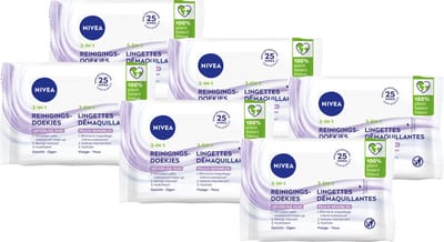 NIVEA Sensitive Reinigingsdoekjes Gezicht - Make-up Remover Doekjes - Gezichtsreiniger - Voordeelverpakking - 6 x 25 stuks