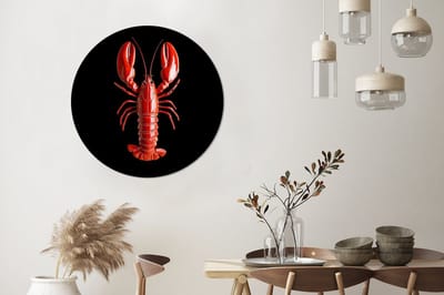 WallCircle - Wandcirkel - Muurcirkel - Kreeft - Glossier Rood - Zwart - Aluminium - Dibond - 90x90 cm - Binnen en Buiten