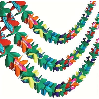 Lot de 3 couronnes de fleurs tropicales en papier pour décoration de fête hawaïenne, bannière de fleurs en tissu de 30 pieds, décoration de fête tropicale pour bar Tiki d'été hawaïen 3pcs