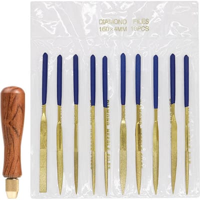 Ensemble de 10 limes diamantées plaquées titane de couleur dorée avec manches en bois de rose Râpe pour le travail du bois 10PCS File with Wood Handle multicolore