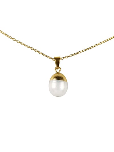 Zoetwater parelketting Gold Dip White Pearl - echte parels - ketting met hanger - edelstaal - wit - goud - luxe sieraden zakje - parelketting dames
