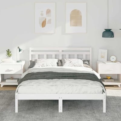 vidaXL - Bedframe - Wit - 135 - x - 190 - cm - Massief - grenenhout