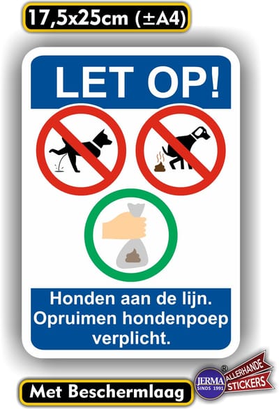 Jerma - Honden poepen, plassen verboden - Sticker - 17.5x25 cm - Zelfklevend - Vinyl - Weerbestendig -